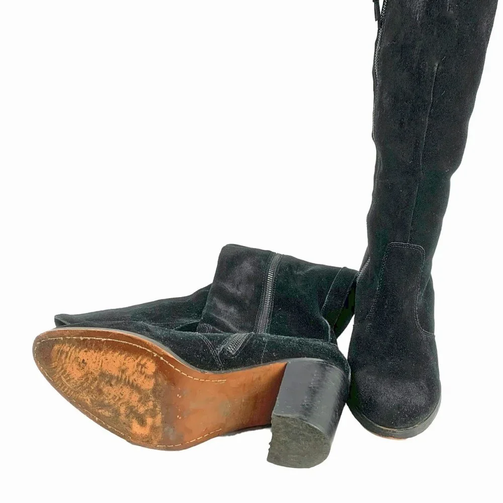 Anthropologie LATIGO Jukebox Black Suede Over the Knee Heel Boots‎